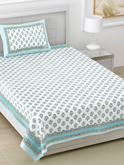 Jaipuri Print Single Cotton Bedsheet Set – 60x90 inches, Includes 1 Pillow Cover