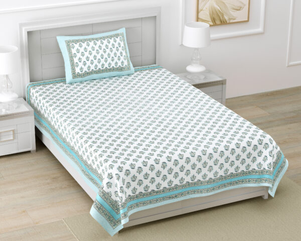 Jaipuri Print Single Cotton Bedsheet Set – 60x90 inches, Includes 1 Pillow Cover