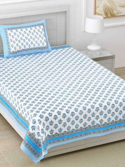 Jaipuri Print Single Cotton Bedsheet Set – 60x90 inches, Includes 1 Pillow Cover