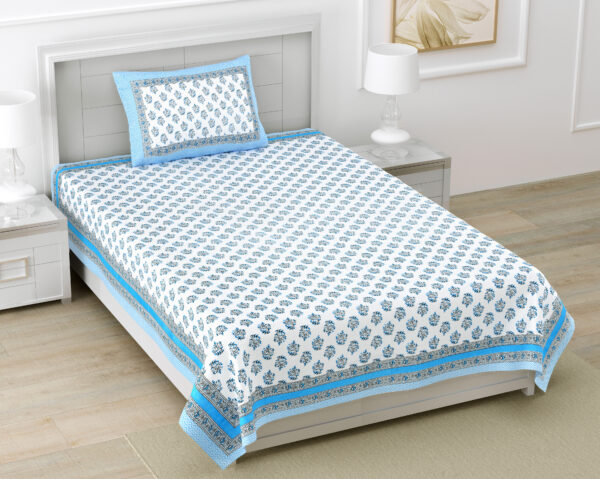 Jaipuri Print Single Cotton Bedsheet Set – 60x90 inches, Includes 1 Pillow Cover