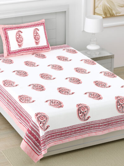 Single Cotton Bedsheet Set – Jaipuri Print | 60x90 inches | 1 Pillow Cover
