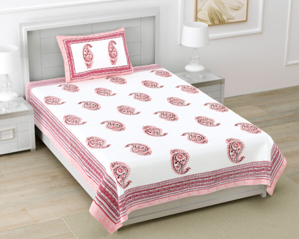 Single Cotton Bedsheet Set – Jaipuri Print | 60x90 inches | 1 Pillow Cover