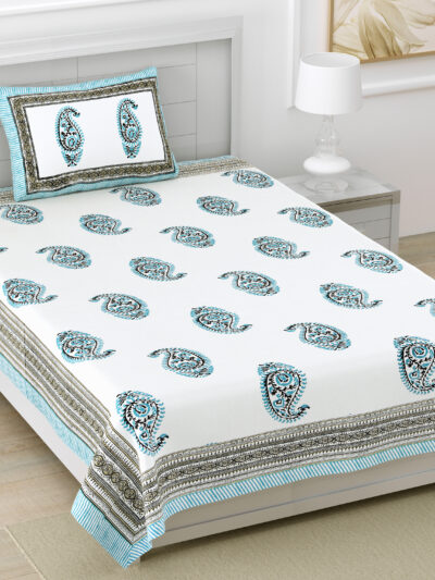 Single Cotton Bedsheet Set – Jaipuri Print | 60x90 inches | 1 Pillow Cover