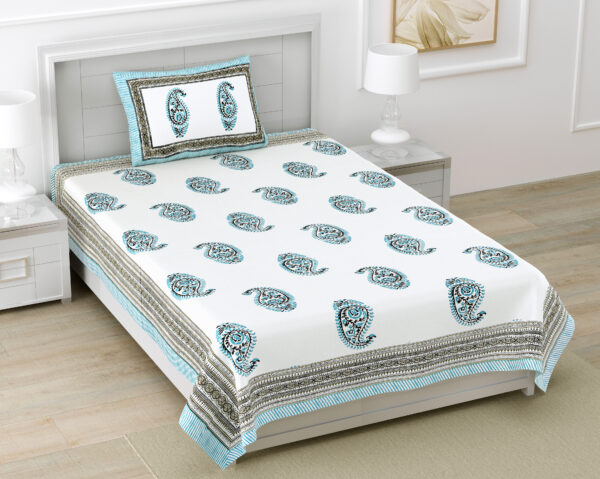 Single Cotton Bedsheet Set – Jaipuri Print | 60x90 inches | 1 Pillow Cover