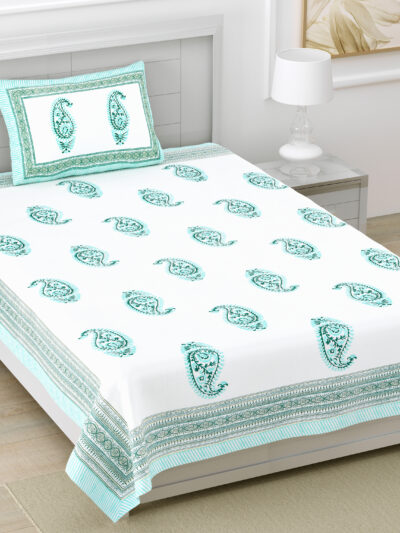 Single Cotton Bedsheet Set – Jaipuri Print | 60x90 inches | 1 Pillow Cover
