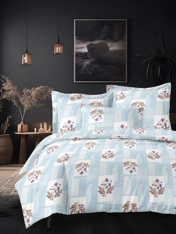 Serene - 240 TC King Size Bedsheet Set (108 x 108 Inches) | Twill Cotton | Soft Pastel Blue Floral Patchwork Print