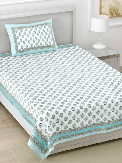 Jaipuri Print Single Cotton Bedsheet Set – 60x90 inches, Includes 1 Pillow Cover