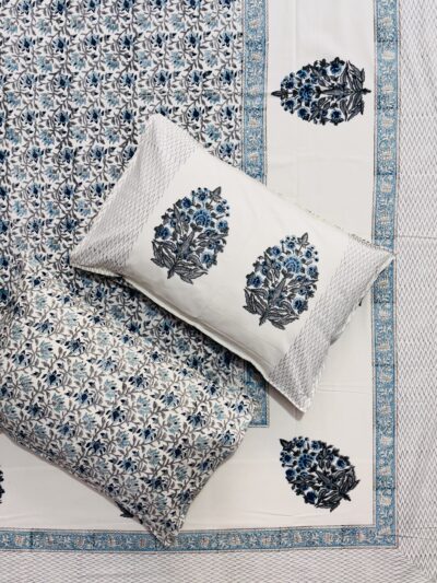 Karigari - Guldaan Hand Block Print Bedsheet King Size with Off-White Base