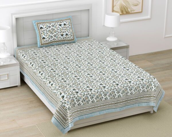 Ethnic Floral Prints 210 TC Single Bedsheet Pure Cotton With Pillow Cover - Brown
