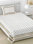 Jaipuri Print Single Cotton Bedsheet Set – 60x90 inches, Includes 1 Pillow Cover