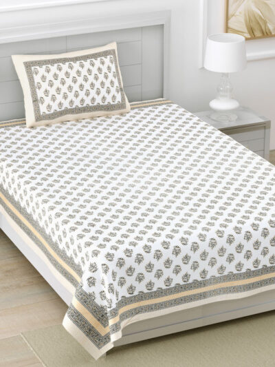 Jaipuri Print Single Cotton Bedsheet Set – 60x90 inches, Includes 1 Pillow Cover