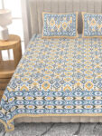 Ikat Print Pure Cotton Double Bed Bedsheet - Yellow
