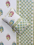 Karigari - Hand Block Printed Bedsheet with Green Floral Border & Boota Motifs