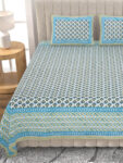 Regal Elegance Floral Print Pure Cotton Double Bed Bedsheet - Blue
