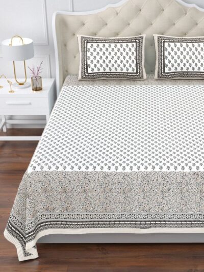 Magnolia - Buta Print Super King Size Bedsheet - 10ft by 10 ft Bedsheet - Grey, Floral