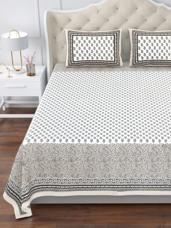 Magnolia - Buta Print Super King Size Bedsheet - 10ft by 10 ft Bedsheet - Grey, Floral