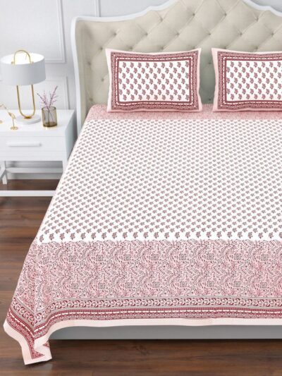 Magnolia - Buta Print Super King Size Bedsheet - 10ft by 10 ft Bedsheet - Red, Floral