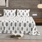 Kalakriti - Botanical Print King Size Bedsheet Set in 100% Mercerised Cotton (100 x 108 Inches) with 2 Pillow Covers