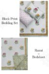 Pastel Bloom Hand Block Print Cotton Bedding Set – King Size (4-Piece Set)