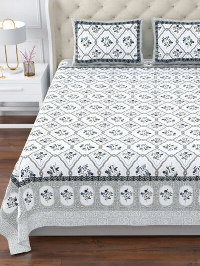 Magnolia - Diamond Floral Print Super King Size Bedsheet – 120x120 Inches – Grey