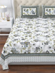 Magnolia - Floral Print Super King Size Bedsheet – 120x120 Inches – Green & Blue