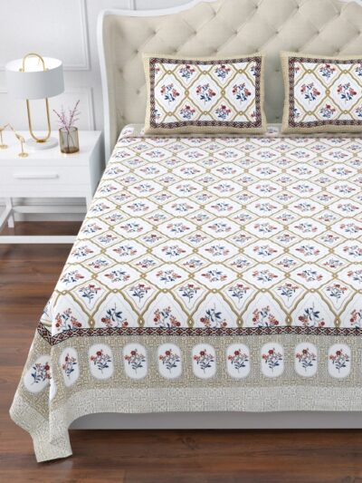 Magnolia - Diamond Floral Print Super King Size Bedsheet – 120x120 Inches – Mustard