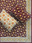 Harmony - Royal Maroon Handblock Printed Cotton Bedsheet (108 x 108 in) with Pillow Covers