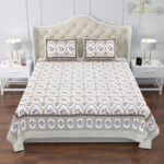 Magnolia - Diamond Floral Print Super King Size Bedsheet – 120x120 Inches – Mustard