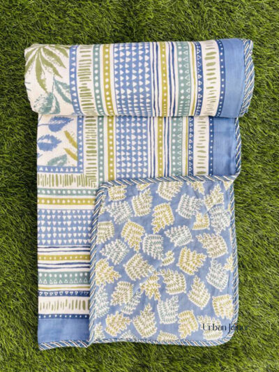 Leaf Print Cotton Dohar for Single Bed - Urban Jaipur