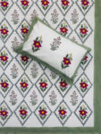 Harmony - Hand Block Print King Size Bedsheet | Mughal Jaal - Green, Grey