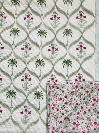 2. Palm & Wild Bloom Reversible Hand Block Print Cotton Summer Quilt (Razai)