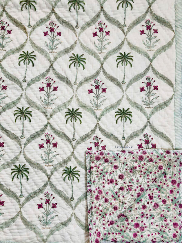 2. Palm & Wild Bloom Reversible Hand Block Print Cotton Summer Quilt (Razai)