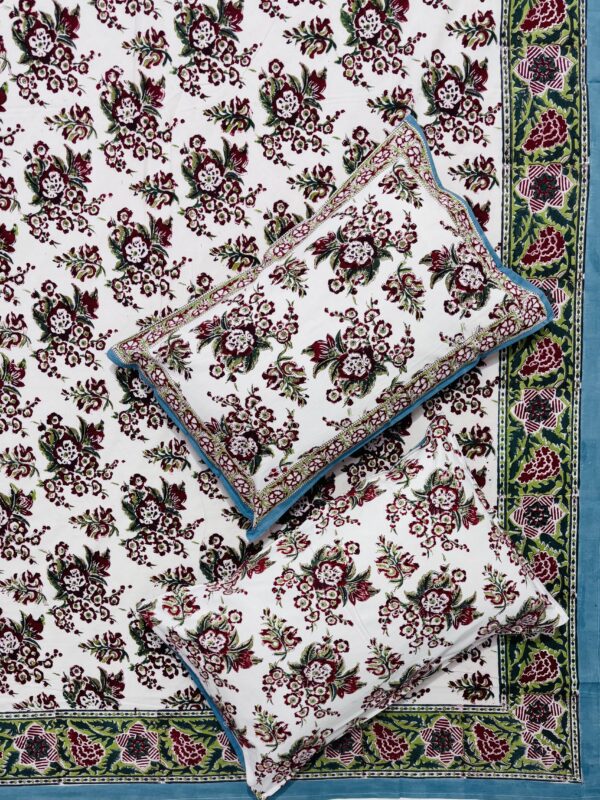 Karigari - Hand Block Print Rapid Sol King Size Cotton Bedsheet with floral motifs