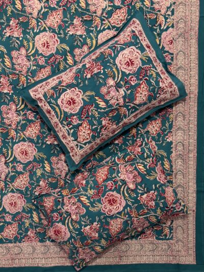 Karigari - Floral Hand Block Print Rapid Sol King Size Cotton Bedsheet – Timeless Rajasthani Charm