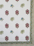 Harmony - Floral & Palm Hand Block Printed King Size Bedsheet in Pink & Green Accents