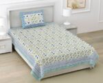 Ethnic Floral Prints 210 TC Single Bedsheet Pure Cotton With Pillow Cover - Blue