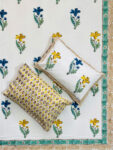 Harmony - Hand Block Print King Size Bedsheet | Floral Print - Yellow, Blue