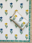 Harmony - Hand Block Print King Size Bedsheet | Floral Print - Yellow, Blue