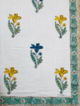Harmony - Hand Block Print King Size Bedsheet | Floral Print - Yellow, Blue