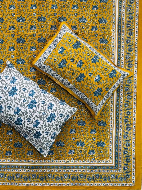 Harmony - Floral Handblock Rapid Print King Size Cotton Bedsheet – Heritage Look
