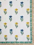Harmony - Hand Block Print King Size Bedsheet | Floral Print - Yellow, Blue