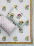 Harmony - Hand Block Print King Size Bedsheet | Floral Motif - Yellow, Red