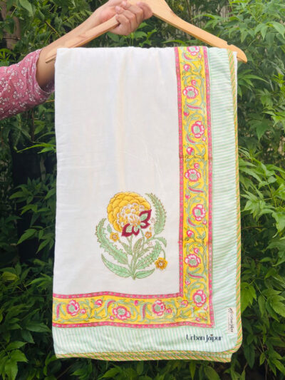 Dahlia Hand Block Printed Reversible Cotton Dohar – Double Bed