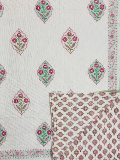 Trivritta – Hand Block Printed Jaipuri Razai on Cream Base (Double Bed)