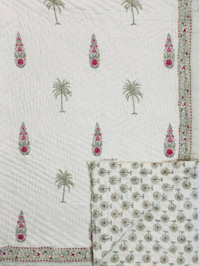 Red Poppy Floral Pure Cotton Handmade Jaipuri Razai