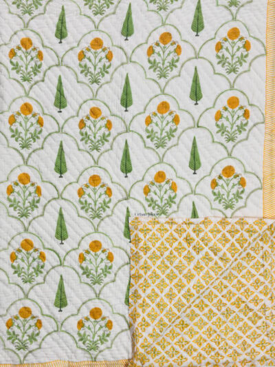 Suvarna – Hand Block Printed Jaipuri Quilt Double Bed (90x108 IN)