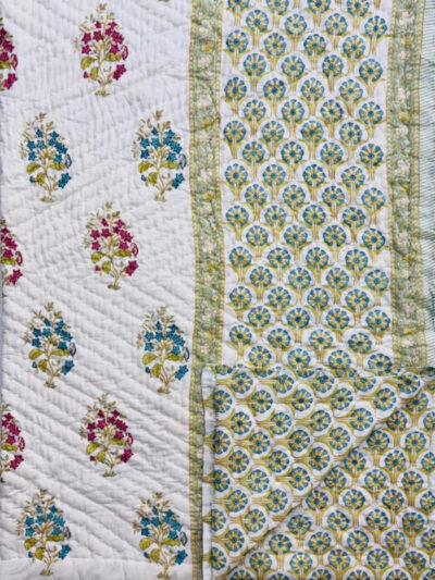 Vrishti – Hand Block Printed Jaipuri Razai in Blue & Red Motifs