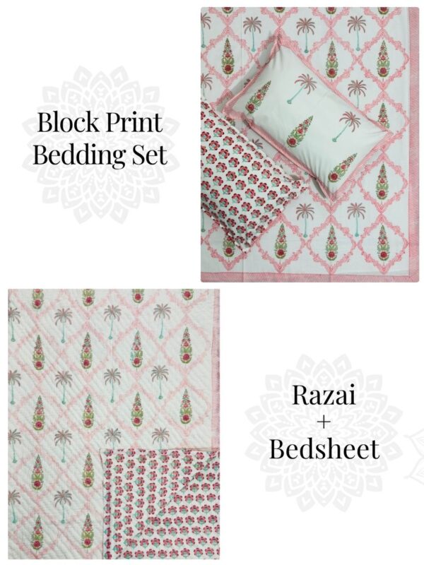 Gulzaar – Hand Block Printed Reversible Bedding Set (Quilt + Bedsheet + 2 Pillow Covers)
