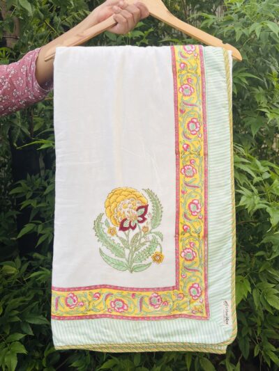 Dahlia Hand Block Printed Reversible Cotton Dohar – Double Bed