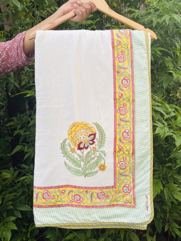 Dahlia Hand Block Printed Reversible Cotton Dohar – Double Bed